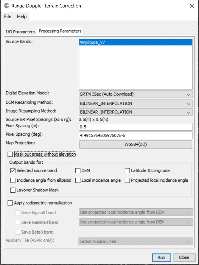 SNAP GRD 03 Terrain Correction Parameters 1