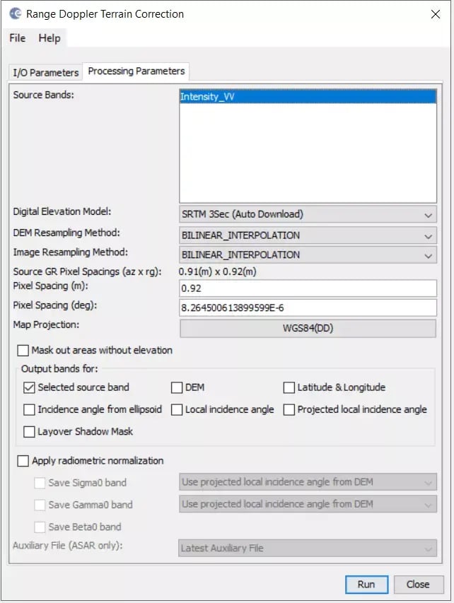 SNAP SLC 05 Terrain Correction Processing Parameters wo Masking Out