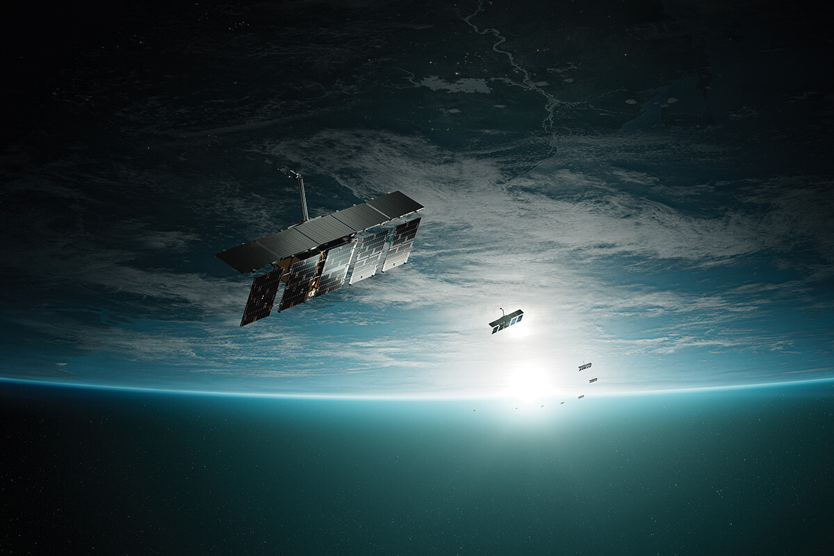 ICEYE Constellation rendering with Earth in background