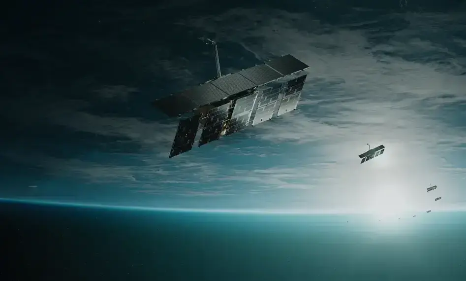 Satellite constellation rendering in space hovering over Earth