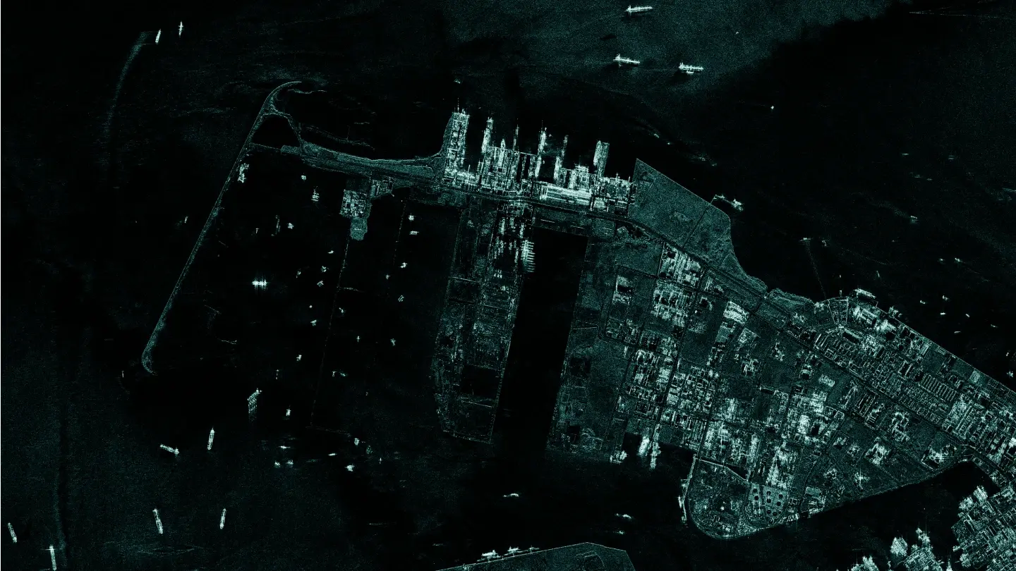SAR Data image of port monitoring in Singapore contrast colors
