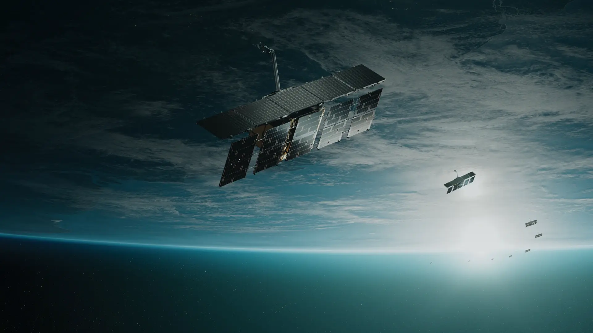 Satellite constellation rendering with earth in background